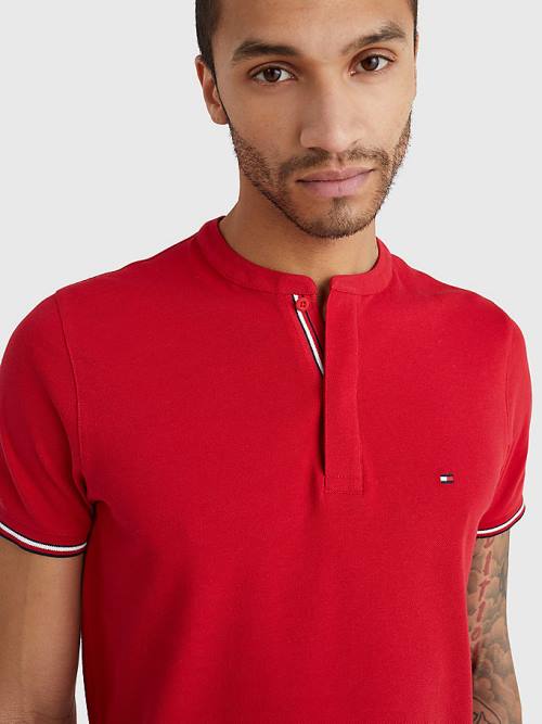 Red Tommy Hilfiger Mandarin Collar Slim Fit Men's Polo Shirts | TH082ATC