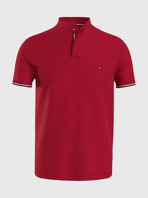 Red Tommy Hilfiger Mandarin Collar Slim Fit Men's Polo Shirts | TH082ATC