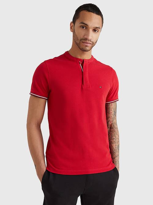 Red Tommy Hilfiger Mandarin Collar Slim Fit Men\'s Polo Shirts | TH082ATC