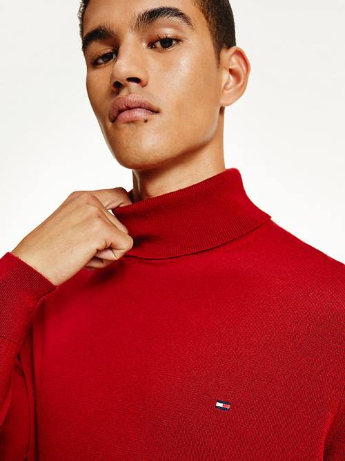 Red Tommy Hilfiger Merino Wool Roll Neck Jumper Men's Sweaters | TH042OQA