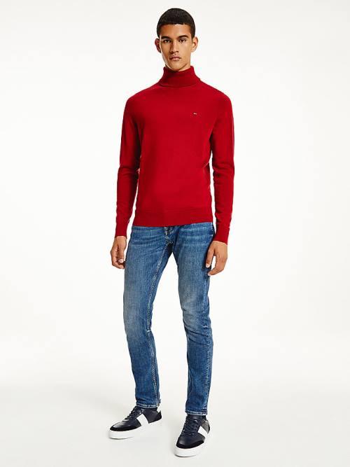 Red Tommy Hilfiger Merino Wool Roll Neck Jumper Men\'s Sweaters | TH042OQA