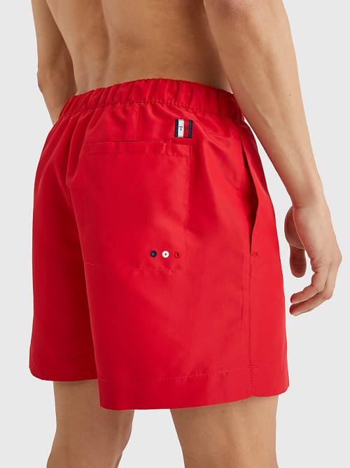 Red Tommy Hilfiger Mid Length Signature Logo Shorts Men's Swimwear | TH025MXI