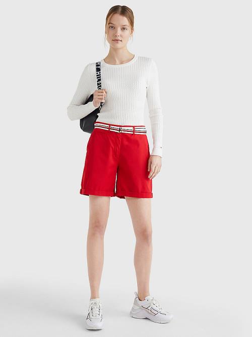 Red Tommy Hilfiger Mid Rise Chino Women's Shorts | TH045FYH