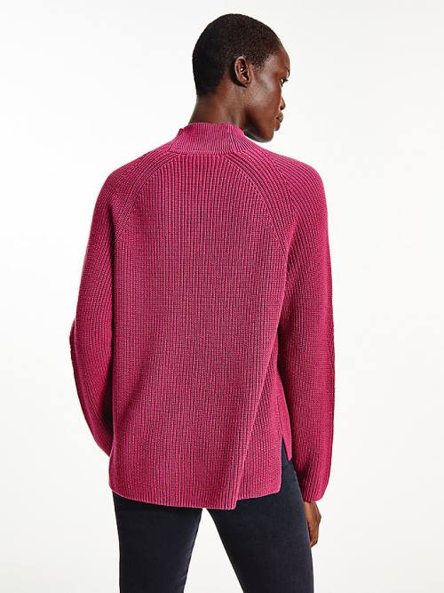 Red Tommy Hilfiger Mock Turtleneck Organic Cotton Knit Jumper Women's Sweaters | TH437URQ