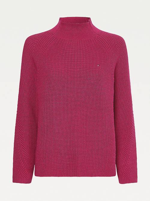 Red Tommy Hilfiger Mock Turtleneck Organic Cotton Knit Jumper Women's Sweaters | TH437URQ