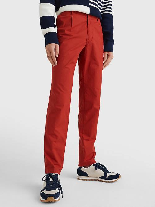 Red Tommy Hilfiger Modern Relaxed Fit Poplin Chinos Men\'s Pants | TH709QNB