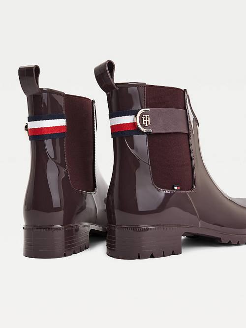 Red Tommy Hilfiger Monogram Ankle Rainboots Women's Boots | TH697BVS