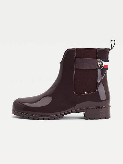 Red Tommy Hilfiger Monogram Ankle Rainboots Women's Boots | TH697BVS