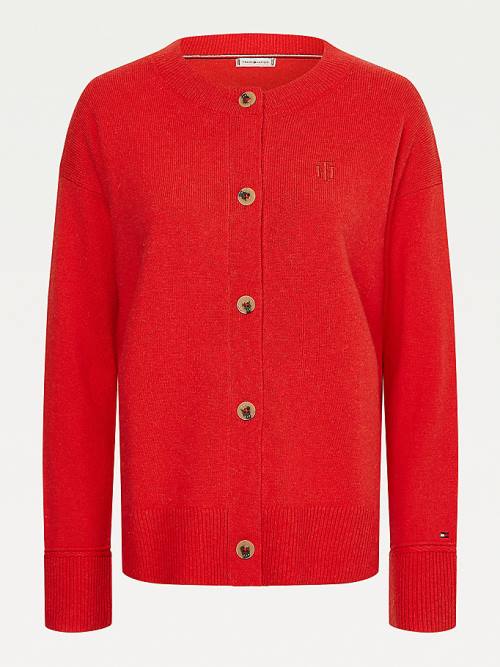 Red Tommy Hilfiger Monogram Embroidery Alpaca Cardigan Women's Sweaters | TH203TYW