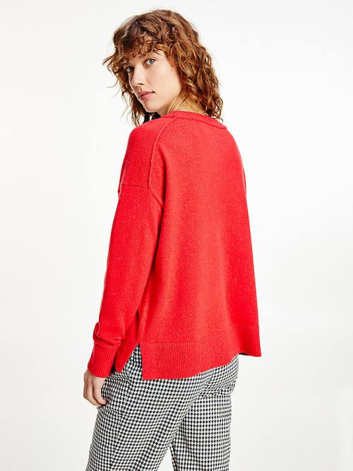 Red Tommy Hilfiger Monogram Embroidery Relaxed Fit Alpaca Jumper Women's Sweaters | TH047CFS