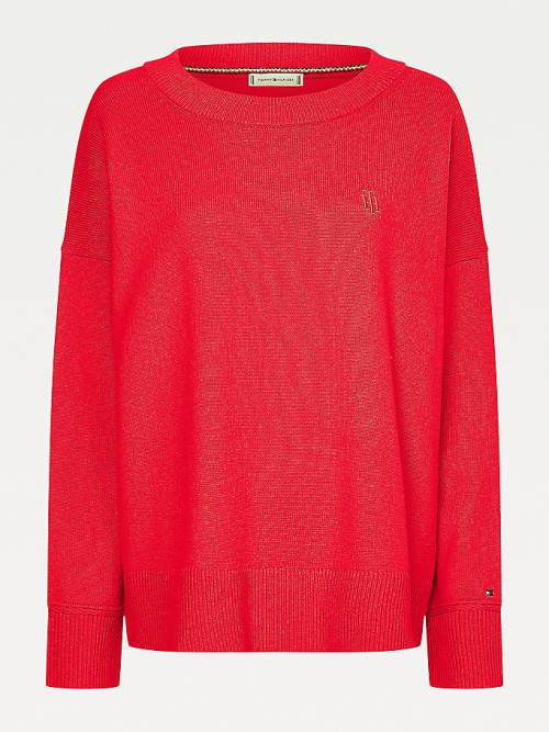 Red Tommy Hilfiger Monogram Embroidery Relaxed Fit Alpaca Jumper Women's Sweaters | TH047CFS