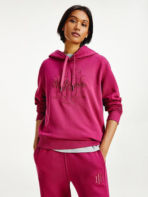 Red Tommy Hilfiger Monogram Embroidery Regular Fit Women's Hoodie | TH728ATL