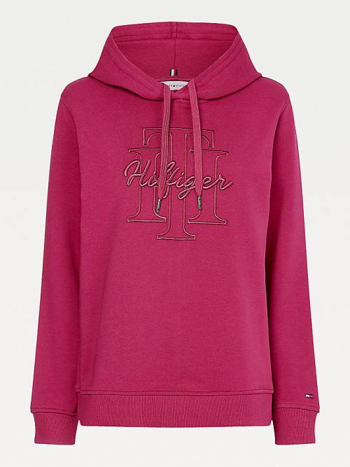 Red Tommy Hilfiger Monogram Embroidery Regular Fit Women's Hoodie | TH728ATL