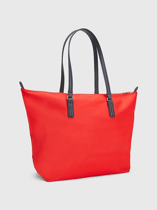 Red Tommy Hilfiger Nylon Signature Tote Women's Bags | TH812WMV