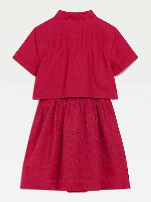 Red Tommy Hilfiger Organic Cotton Broderie Anglaise Girls' Dress | TH368TFJ