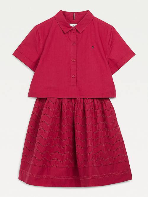 Red Tommy Hilfiger Organic Cotton Broderie Anglaise Girls\' Dress | TH368TFJ