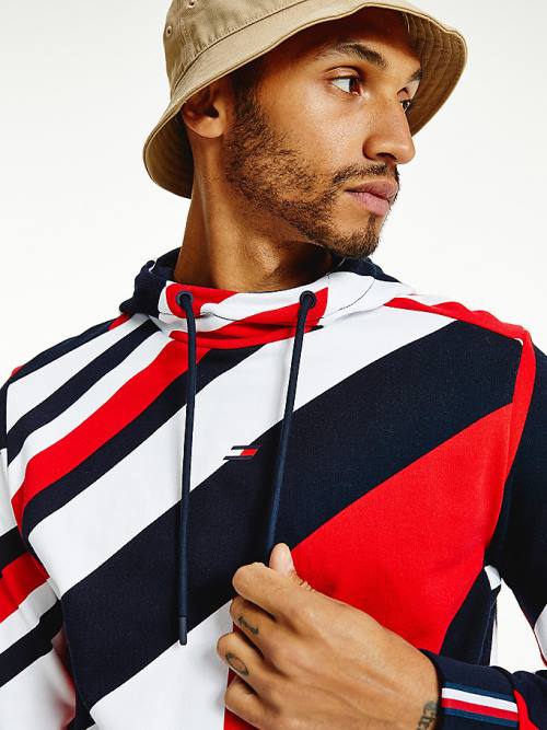 Red Tommy Hilfiger Organic Cotton Colour-Blocked Men's Hoodie | TH327UXC