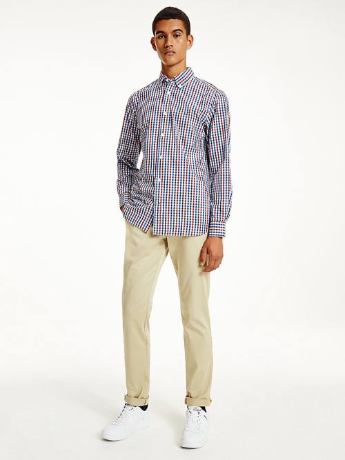 Red Tommy Hilfiger Organic Cotton Gingham Regular Fit Men's Shirts | TH135ZCN