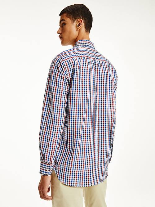 Red Tommy Hilfiger Organic Cotton Gingham Regular Fit Men's Shirts | TH135ZCN