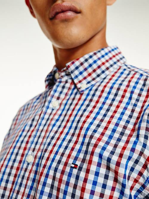 Red Tommy Hilfiger Organic Cotton Gingham Regular Fit Men's Shirts | TH135ZCN