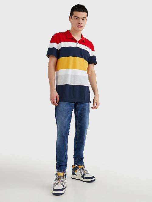 Red Tommy Hilfiger Organic Cotton Pique Multi Stripe Men's Polo Shirts | TH726ZNK