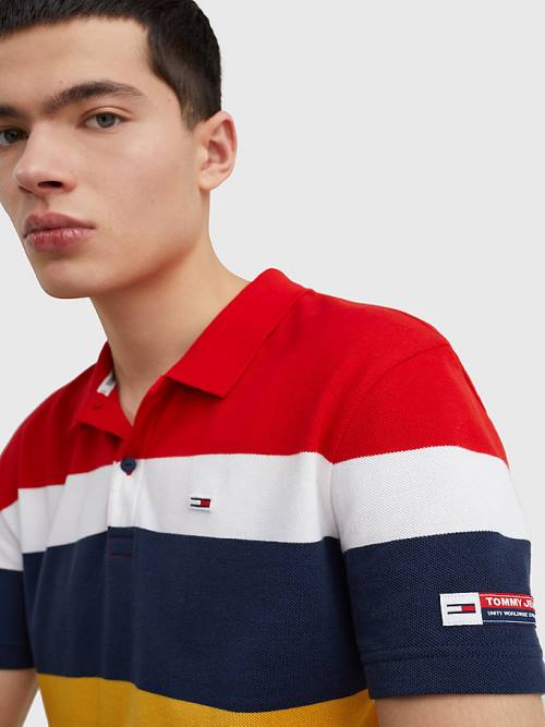 Red Tommy Hilfiger Organic Cotton Pique Multi Stripe Men's Polo Shirts | TH726ZNK