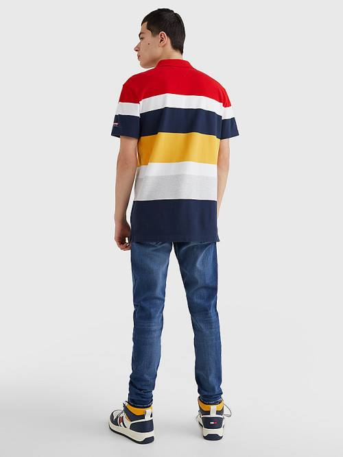 Red Tommy Hilfiger Organic Cotton Pique Multi Stripe Men's Polo Shirts | TH726ZNK