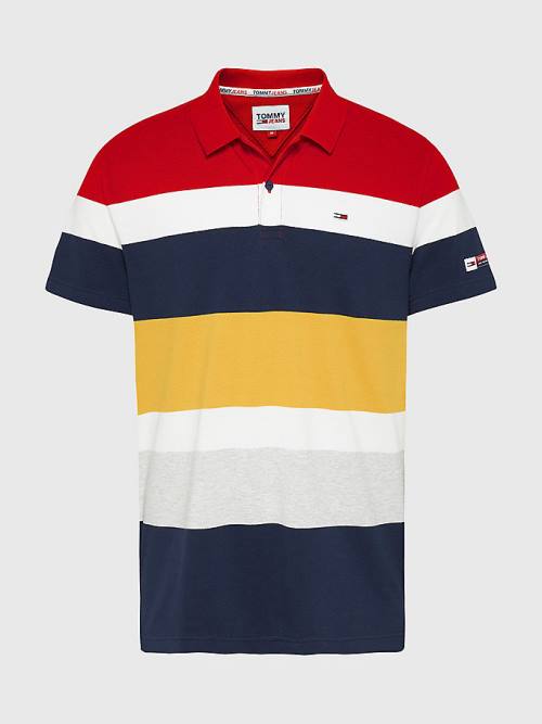 Red Tommy Hilfiger Organic Cotton Pique Multi Stripe Men's Polo Shirts | TH726ZNK