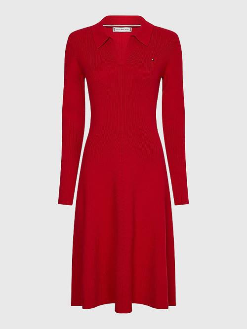 Red Tommy Hilfiger Organic Cotton Slim Fit Polo Women's Dress | TH081KCM