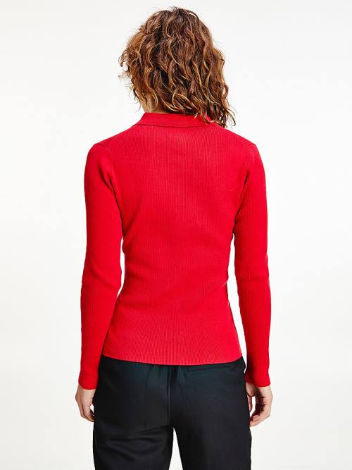 Red Tommy Hilfiger Organic Cotton Slim Fit Polo Jumper Women's Sweaters | TH652EYK