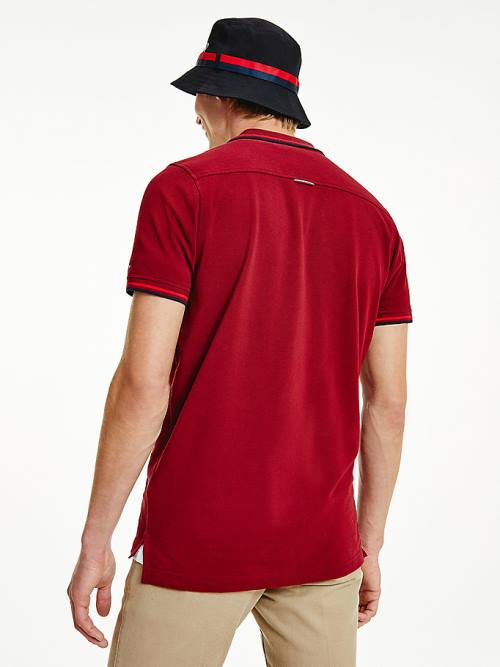 Red Tommy Hilfiger Organic Cotton Tipped Slim Fit Men's Polo Shirts | TH851YKF