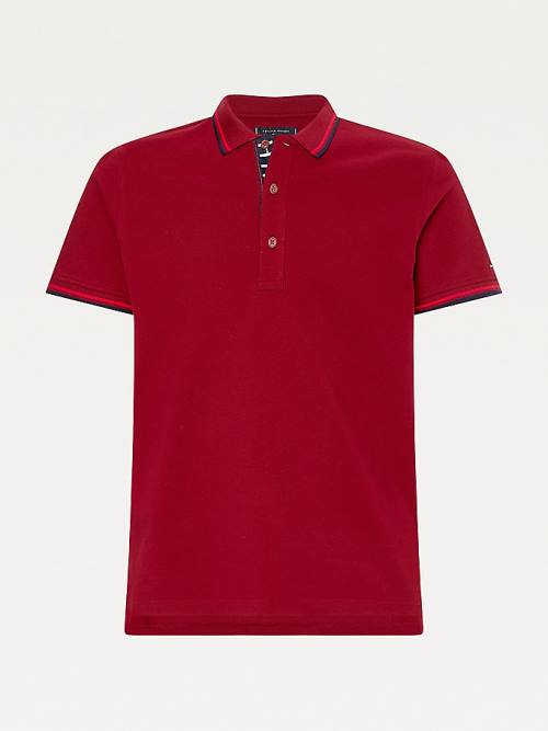 Red Tommy Hilfiger Organic Cotton Tipped Slim Fit Men's Polo Shirts | TH851YKF