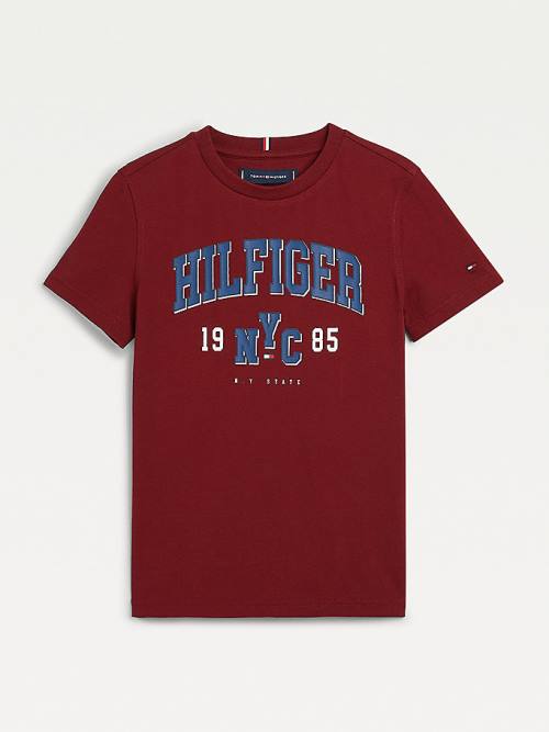 Red Tommy Hilfiger Organic Cotton Varsity Print Boys\' T Shirts | TH908UEA