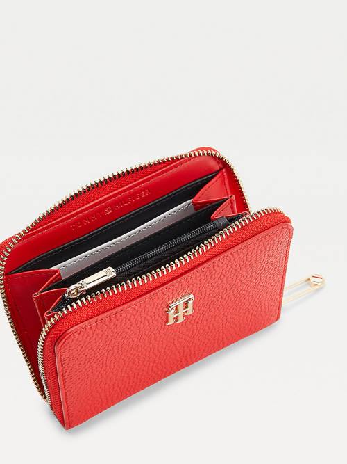 Red Tommy Hilfiger Pebble Grain Medium Zip-Around Women's Wallets | TH946LZW