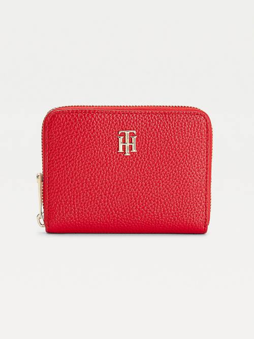 Red Tommy Hilfiger Pebble Grain Medium Zip-Around Women\'s Wallets | TH946LZW