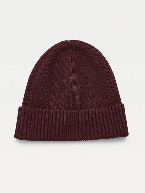 Red Tommy Hilfiger Pima Cotton Cashmere Cuffed Beanie Men's Hats | TH914QTS