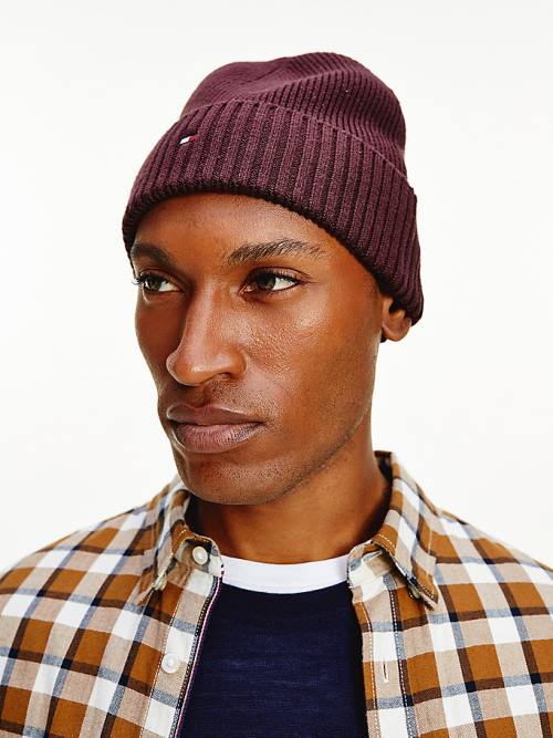 Red Tommy Hilfiger Pima Cotton Cashmere Cuffed Beanie Men's Hats | TH914QTS