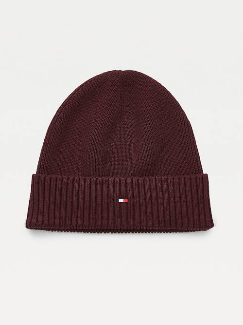 Red Tommy Hilfiger Pima Cotton Cashmere Cuffed Beanie Men\'s Hats | TH914QTS