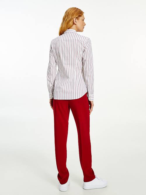 Red Tommy Hilfiger Pinstripe Slim Fit Women's Shirts | TH807ZFB