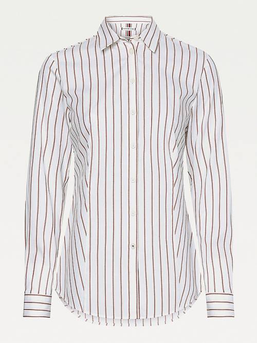 Red Tommy Hilfiger Pinstripe Slim Fit Women's Shirts | TH807ZFB