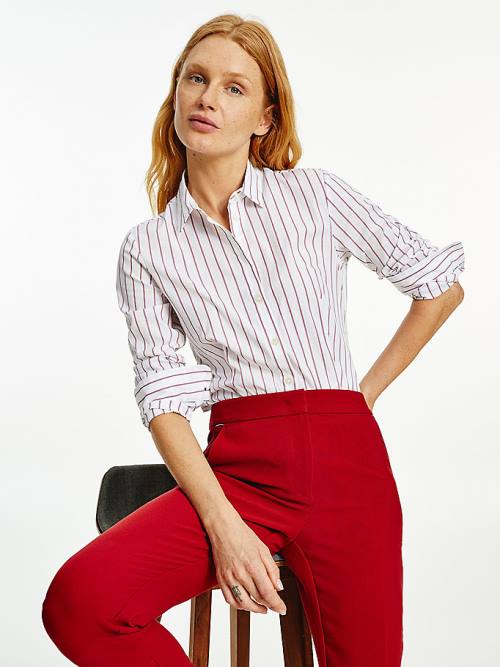 Red Tommy Hilfiger Pinstripe Slim Fit Women\'s Shirts | TH807ZFB