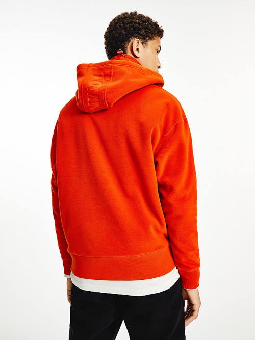 Red Tommy Hilfiger Polar Fleece Relaxed Funnel Neck Men's Hoodie | TH814RFI