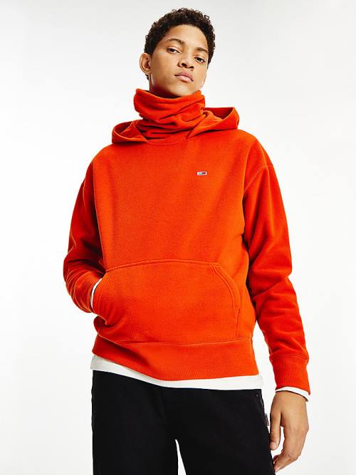 Red Tommy Hilfiger Polar Fleece Relaxed Funnel Neck Men\'s Hoodie | TH814RFI