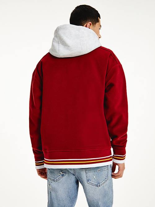 Red Tommy Hilfiger Polar Fleece V-Neck Men's Hoodie | TH457FHU