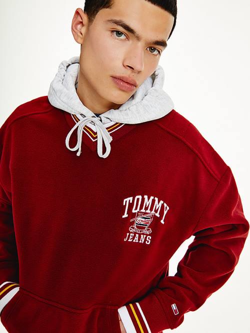 Red Tommy Hilfiger Polar Fleece V-Neck Men's Hoodie | TH457FHU