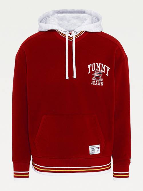 Red Tommy Hilfiger Polar Fleece V-Neck Men's Hoodie | TH457FHU