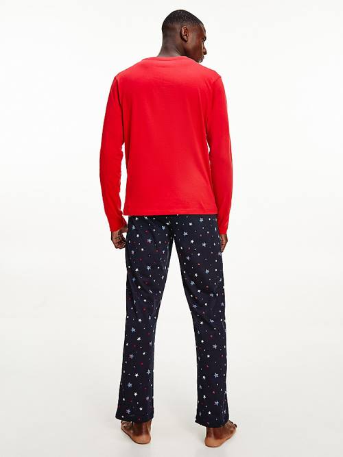 Red Tommy Hilfiger Print Long Sleeve Set Men's Pyjamas | TH198MZJ