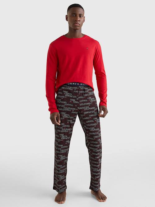 Red Tommy Hilfiger Print Long Sleeve Set Men's Pyjamas | TH680KZP