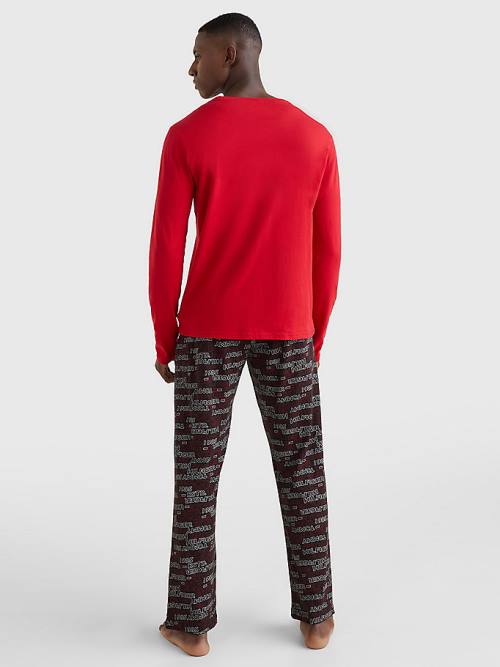 Red Tommy Hilfiger Print Long Sleeve Set Men's Pyjamas | TH680KZP