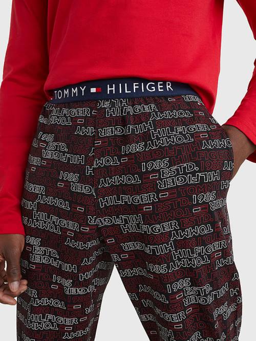 Red Tommy Hilfiger Print Long Sleeve Set Men's Pyjamas | TH680KZP